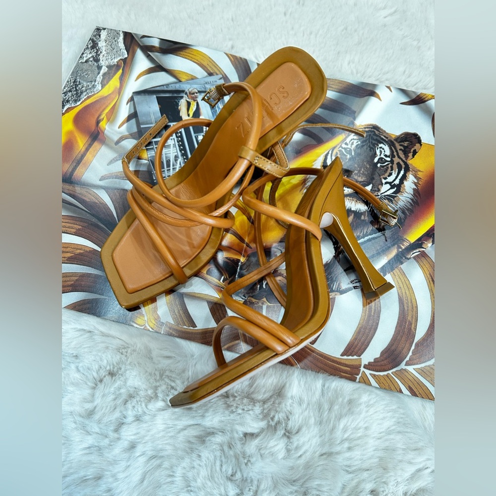 Schutz Women Golden Ochre Leather Lovi Strappy Sandals